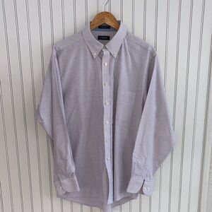 EUC Chaps Men's Blue & Orange Checkered Flannel Dress Shirt - 17-17.5 34/35